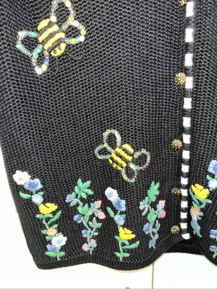 The Quacker Factory Black Bumble Bee Knit Sweater Vest Size Medium - Image 2 of 4