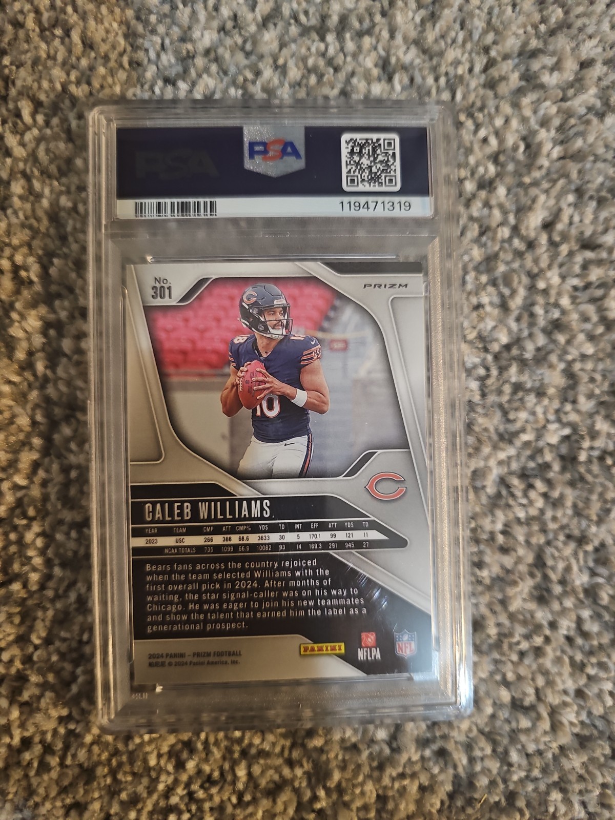 2024 Panini Prizm - Rookies Caleb Williams #301 Silver Prizm (RC) PSA 9 view 3