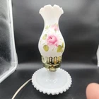 Vintage Milk Glass Dresser Lamp with Hand Painted Rose Shade Coquette Fairy