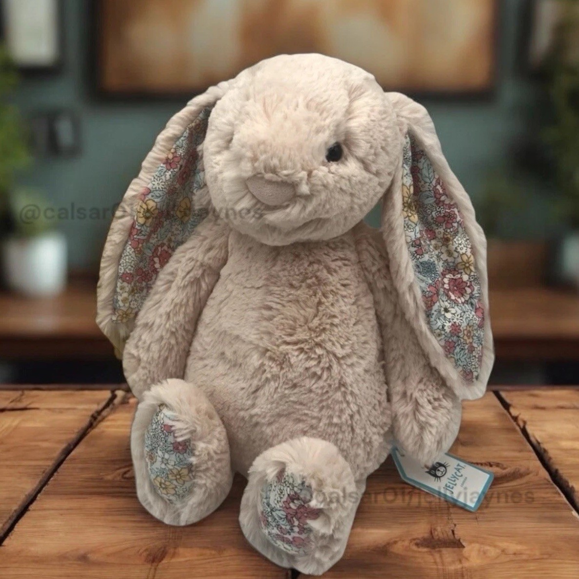 Jellycat RARE RETIRED Blush Blossom Medium Bunny BNWT~ Blue Design