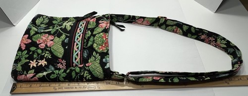 Vera Bradley Crossbody Hipster Bag In Black Botanica Print Adjustable Strap Zip - Picture 16 of 19