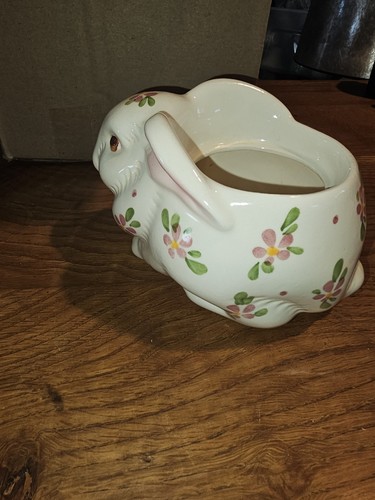 Avon Weiss Keramik Hase Kaninchen Deko Übertopf handbemalt Made in Brazil - Bild 3 von 7