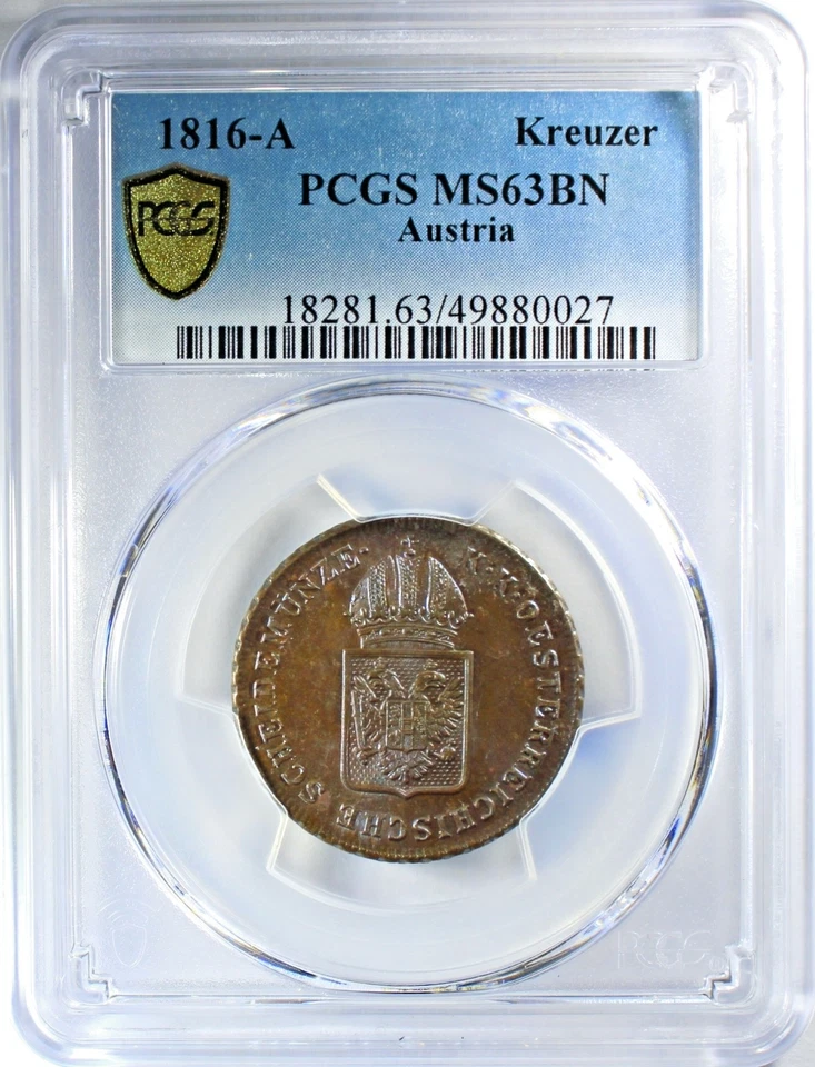 1816-A Austria Kreuzer - PCGS MS-63 Brown - Mint State 63 Copper - Image 2 of 4