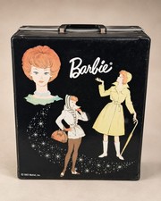 Vintage 1963 Mattel Barbie Doll Carrying Case Black Vinyl Wardrobe Case Retro
