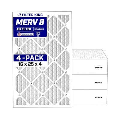 Filter King 16x25x4 Air Filter (MERV 8) (4-Pack) Dust & Allergy Control AC Fu...