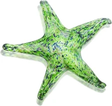 QFkris Hand Blown Glass Starfish Figurines, Sea Life Animal Green 