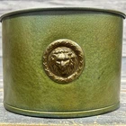 Vtg Hollywood Regency Brass Lion's Head Metal Small Trash Bin Or Planter Green