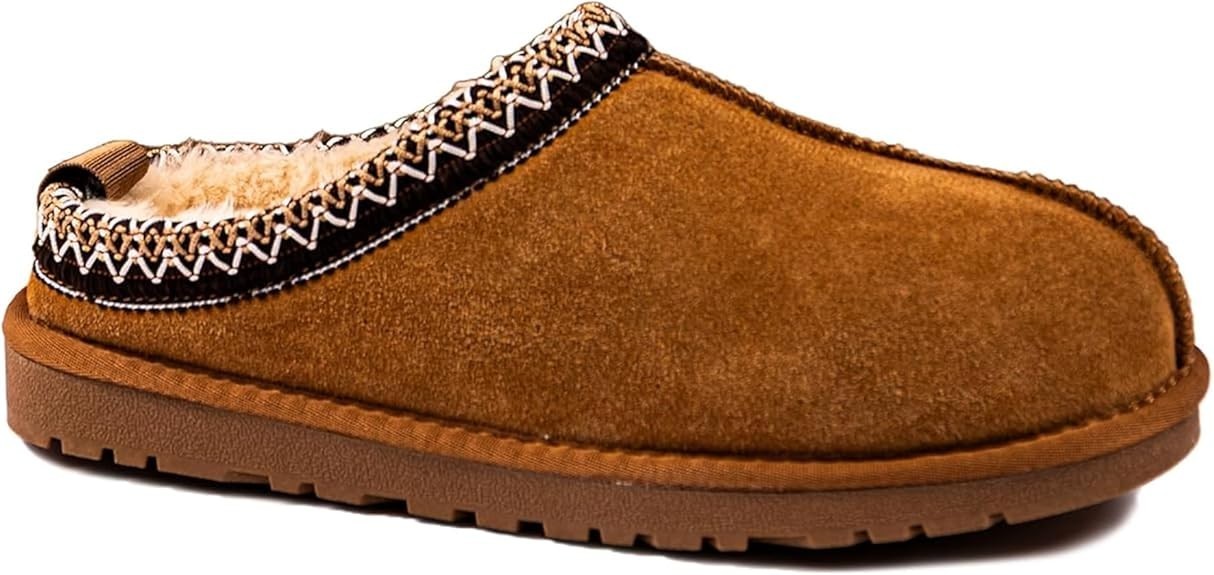 Womens Suede Slippers Chestnut Indoor Outdoor Wear Soft Lined Comfy Slide