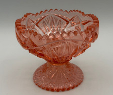 Vintage Depression Pink Glass Sawtooth Edge Pedestal Compote Candy Dish