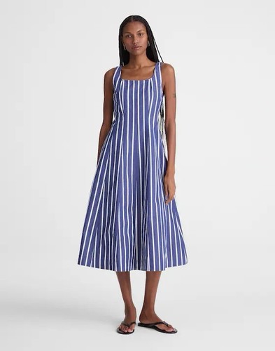 Madewell The Rylee Midi Dress Cool Navy Stripe Cotton Poplin Size 4 NWT OA340