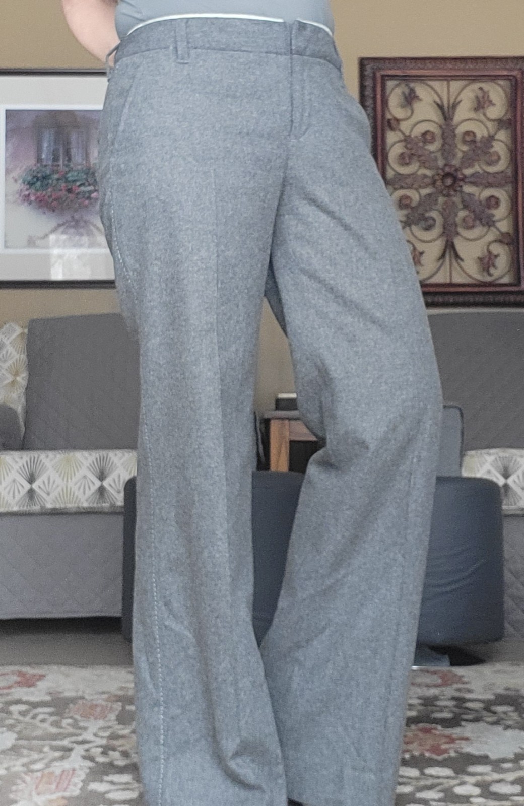 GAP womens wool blend flared ankle dress pants 6R stretch lined gray herringbone