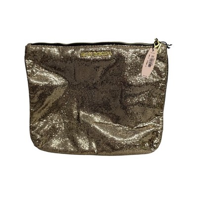 Victoria's Secret Sequin Makeup Cosmetic Bag Zipper Pouch Gold Mirror NWT