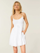 Hollister White Smocked Mini Dress Sz S Embroidered Dots