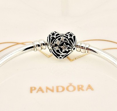 New Genuine Pandora Silver Moments Celestial Heart Clasp Bangle