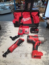 milwaukee 2666-20 IMPACT WRENCH 2457-20 RT ANGLE RATCHET BATTERIES CHARGE & CASE
