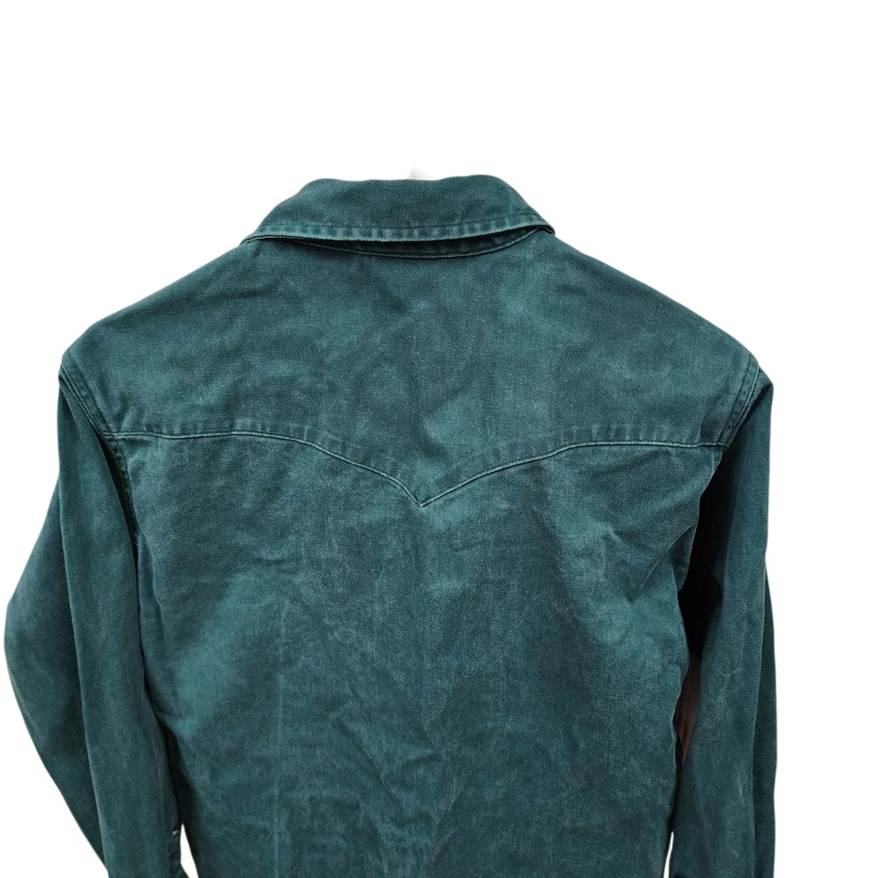 Camisa CARHARTT Vintage BRUSHPOPPER Perla Broches de presión VERDE - Talla 16 X 34 Hecha en EE. UU. Foto 3 de 4