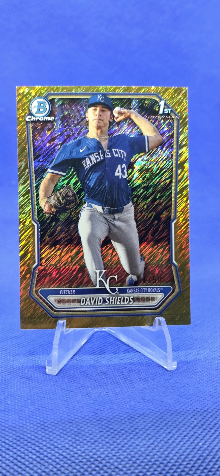 2026 Bowman Chrome David Shields BCP-11 1st Gold Shimmer Refractor #4/50 Royals 