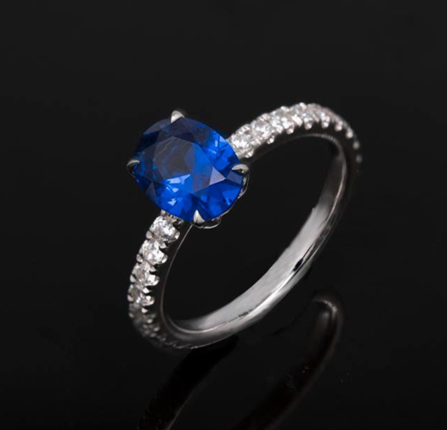 950 Platinum Engagement Ring with 1.79CT Simulated Sapphire & Moissanite-image