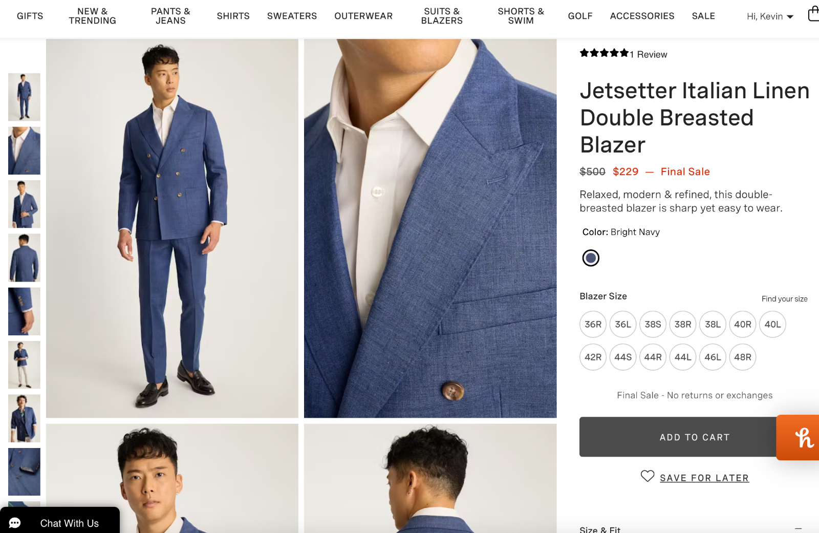 Bonobos Navy Blue Linen Jetsetter Double Breast Jacket Blazer 40R | eBay