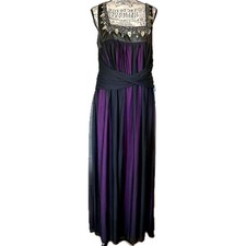Marina Size 14W Purple Beaded Trim Maxi Evening Chiffon Dress Formal Event