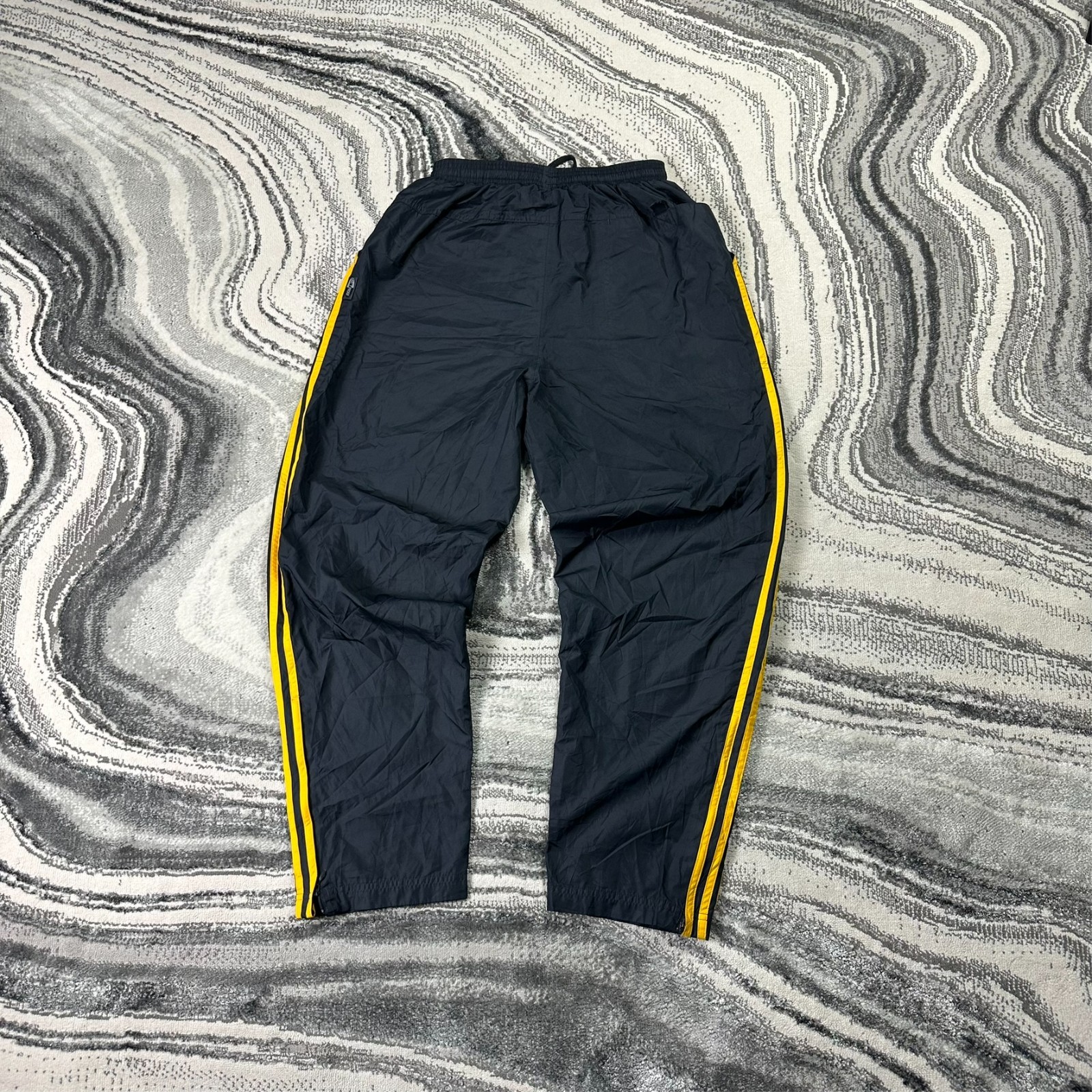Women's VTG Adidas 2000s Black Navy Fade Oversized Baggy Sz M Tracksuit Bottoms image 8
