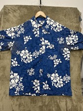 Vintage NUI NALU Mens Size 2XL Hawaii Shirt Made in USA Hibiscus Blue
