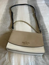 Kate Spade New York Laurel Way White Tan Crossbody Or Chain Shoulder Bag EUC