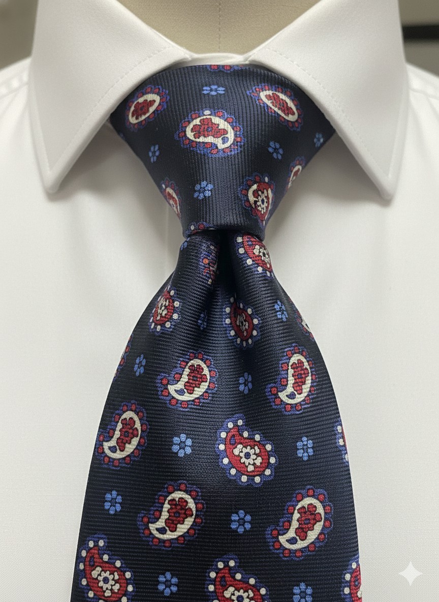 JOS A BANK RESERVE Silk Tie Navy Blue Paisley Medallion Floral Men's Necktie