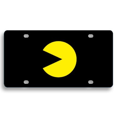 Pac-Man Face Logo Black Acrylic License Plate Retro Gaming Car Accessory