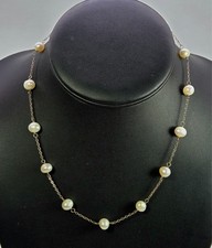 Sterling Silver Pearl Station Necklace 7mm Freshwater 16" Long Signed STG 925