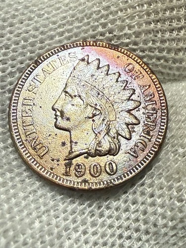 1900 Indian Head Cent Penny Lustrous AU+ High Grade Toned Pitted