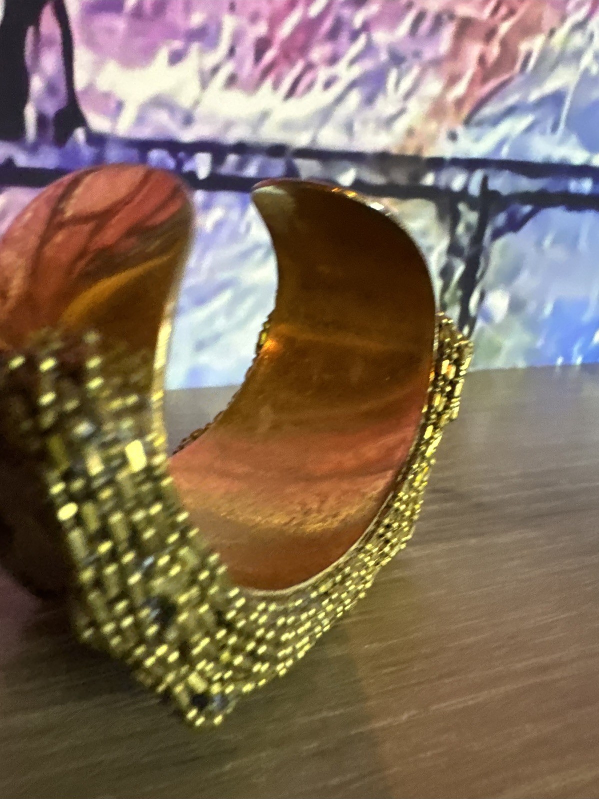 Cuff Bracelet iridescent abalone shell strips bor… - image 8