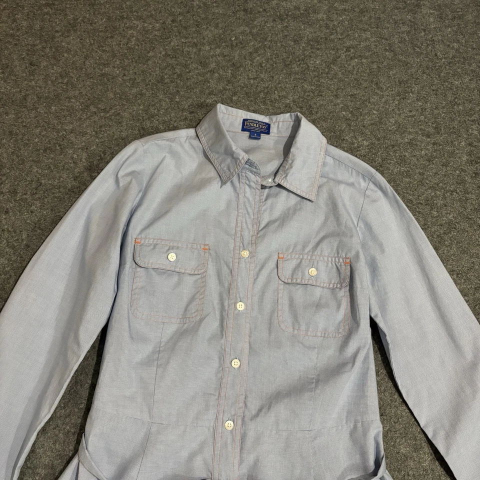 Vestido Camisa Pendleton Botón Talla 4 Manga Larga Azul Foto 3 de 4