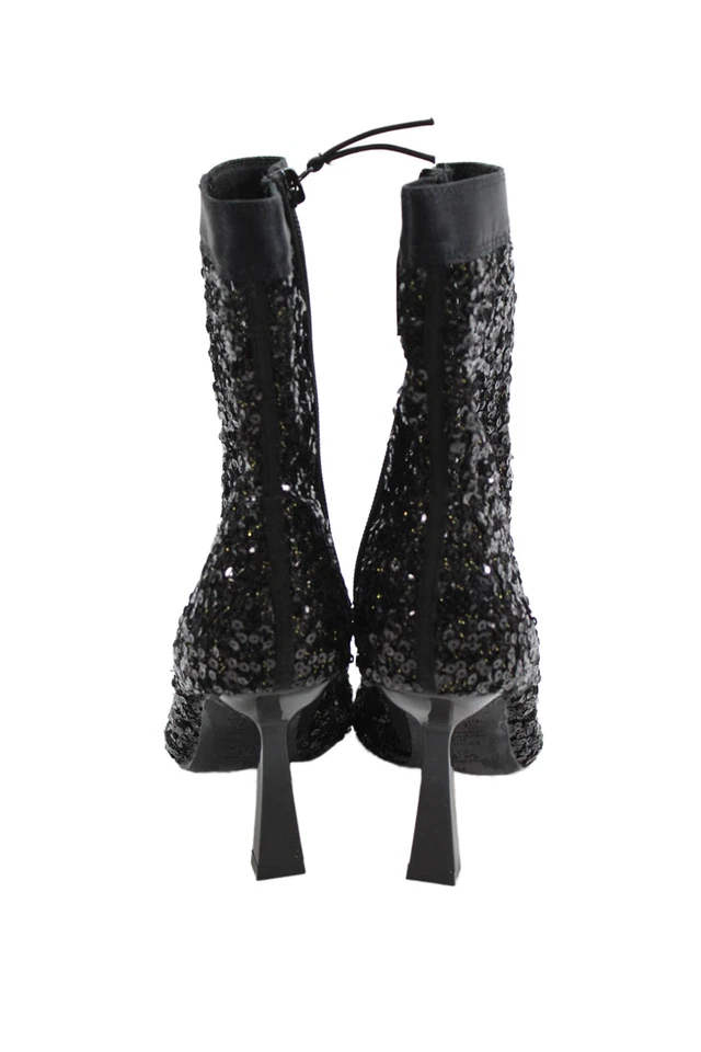 Botas al tobillo Zara para mujer con lentejuelas puntiagudas laterales con cremallera negras talla 36 EUR Foto 3 de 4