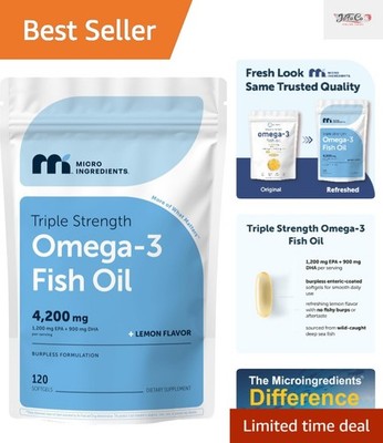 High-Potency Omega-3 Fish Oil 4200mg - 120 Enteric Coated Softgels, Easy Digest