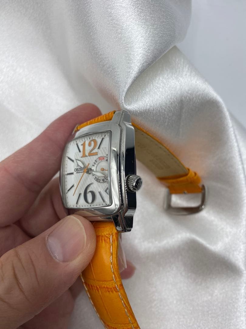 Orient DayDate Square Automatic Orange Leather Ra… - image 5