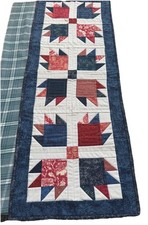 Handmade Table Runner Quilted RED WHITE AND BLUE Design New 22 x 37 , NEW
