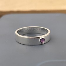 Natural Amethyst Band Ring 925 Sterling Silver Wide Band Ring Anniversary Gifts