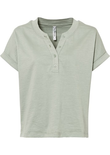 Boxy-Shirt mit Knopfleiste Gr. 40/42 Seegras Damen Kurzarmshirt Top Bluse Neu*