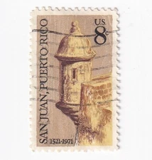 STAMP SCOTT 1437 "l Morro Castle San Juan PR" 8 CENT 1971 USED FANCY CANCEL WAVE