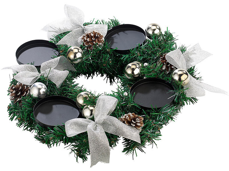 Couronne de l'Avent avec ornements argentes Britesta en sapin artificiel haut de gamme