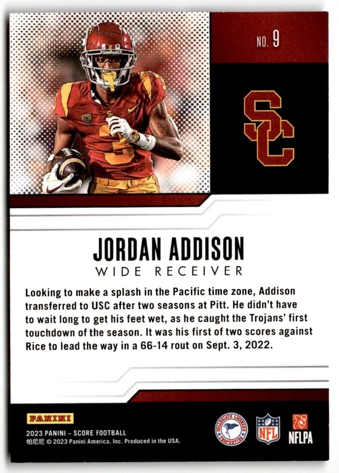 2023 Score Protential Jordan Addison #9 USC Trojans - Image 2 of 2