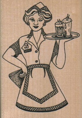 Waitress With Drinks 2 1/2 x 3 1/2'' Rubber Stamp, Waitress Stamp
