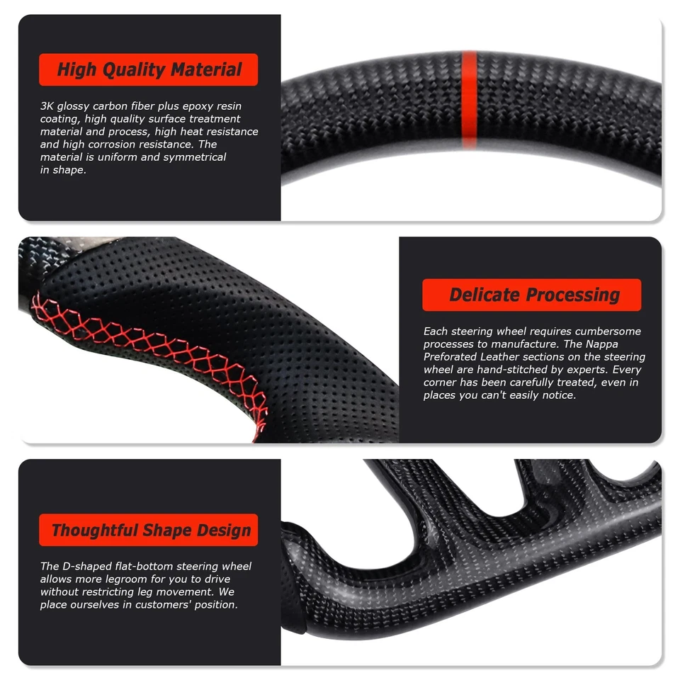 Volante de fibra de carbono real LOSCHEN para Dodge Challenger SRT 2015+ con calefacción Foto 3 de 4