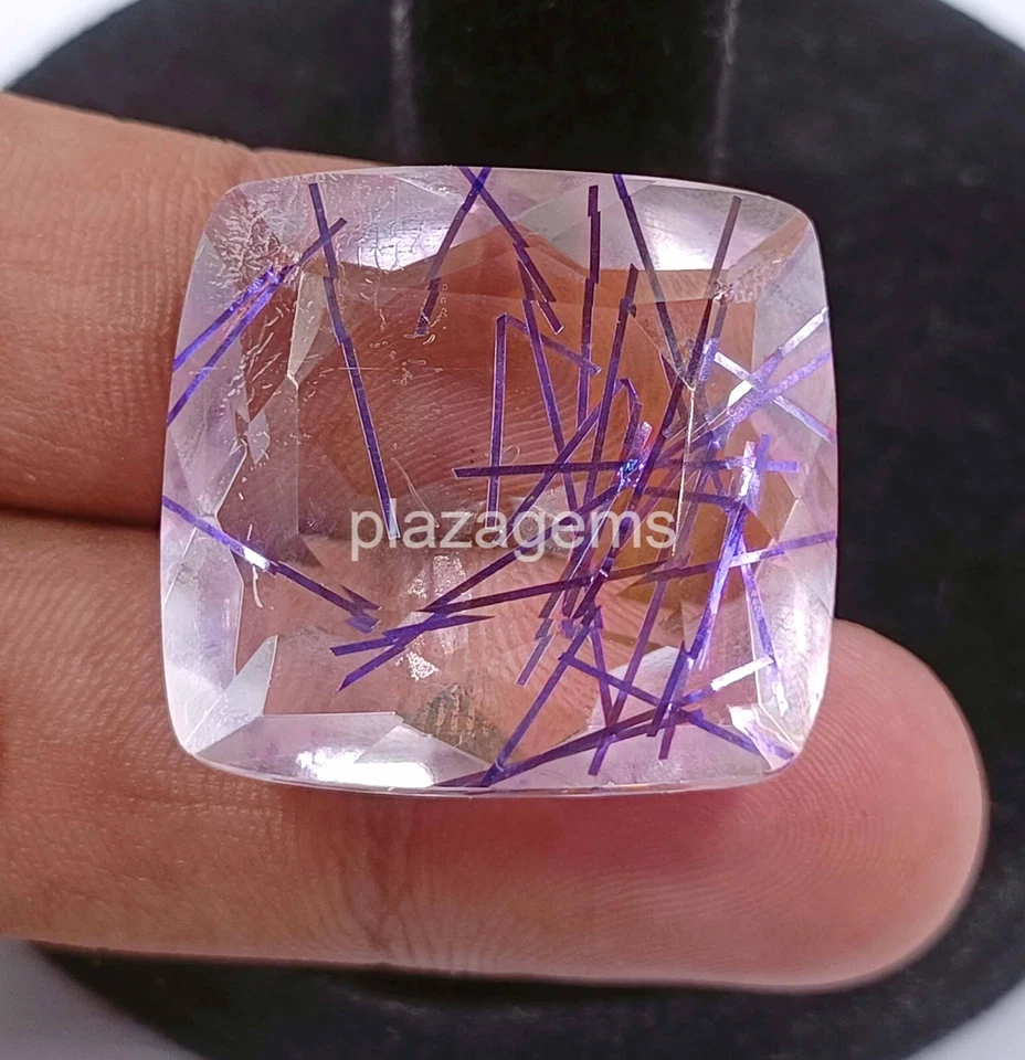 Purple Rutilated Quartz 70 Ct Certified Cushion Cut Loose Gemstone 22x21mm 4SUT - Image 2 of 4