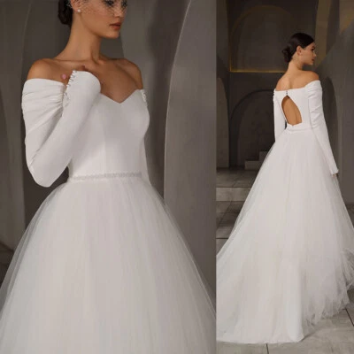 Brautkleid Hochzeitskleid Langarm A-Linie Weiß Ivory Maßgeschneidert 36 38 40 42 - Bild 1 von 4