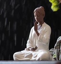 NEW Chinese Zi Sha Girl Statue Meditation Praying Zen Figure Decor