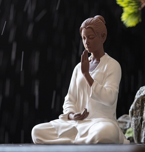 NEU Chinesische Zi Sha Mädchen Statue Meditation beten Zen Figur Dekor - Bild 3 von 9