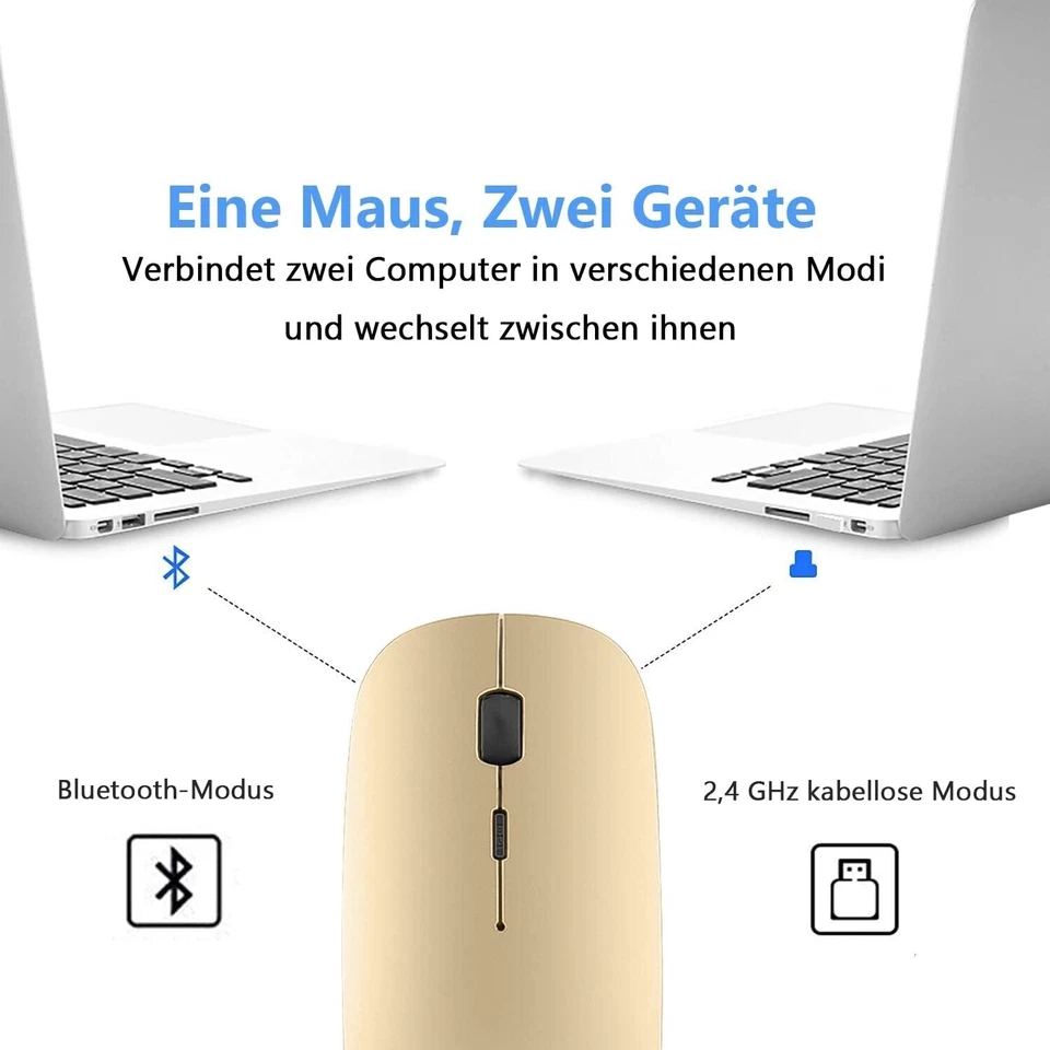 Computermaus Bluetooth Maus Kabellos Leise PC Computer 2,4GHz USB Gold B572 - Bild 2 von 4