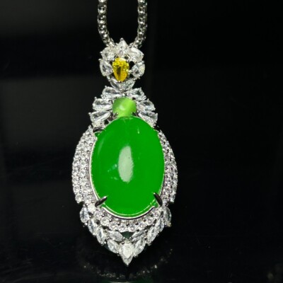 Certified Natural high Ice Green Jade Jadeite Inlay egg face Pendant&Necklaces蛋面